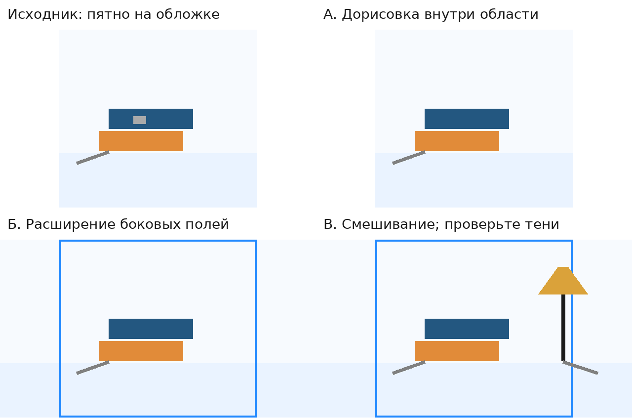 Материал задания: Дорисовка, расширение и смешивание изображений; полный текст условий и признаков приведён рядом