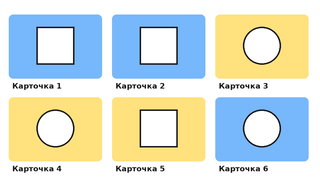 Шесть карточек: формы на двух разных фонах